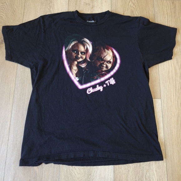 Chucky + Tiffany Horror Movie Graphic Tee • Black T-Shirt • XL - Picture 1 of 6